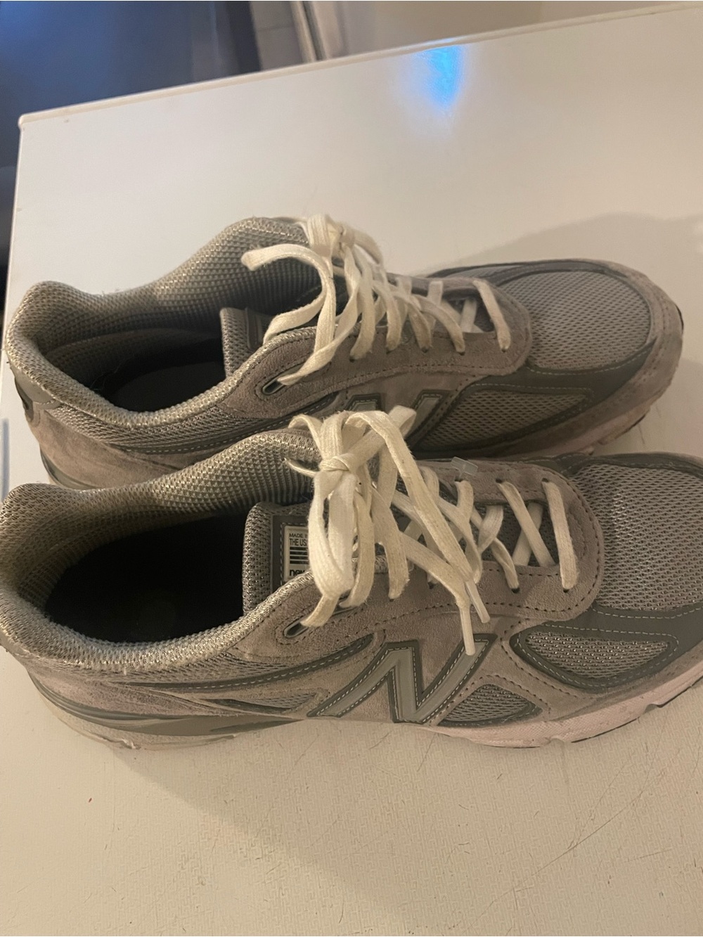 New Balance Gray Mesh & Suede Sneakers with White Laces. Used not very good.